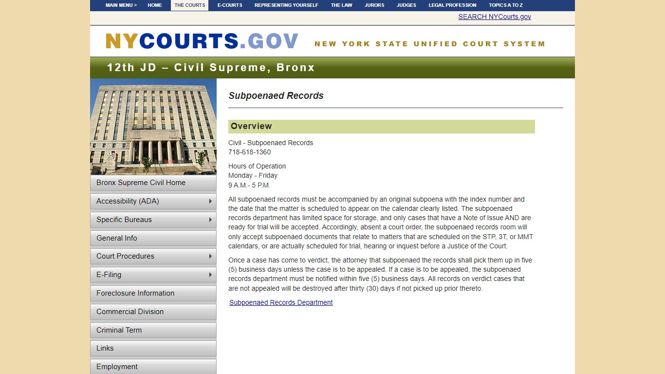 Subpoenaed Records | NYCOURTS.GOV - Judiciary of New York